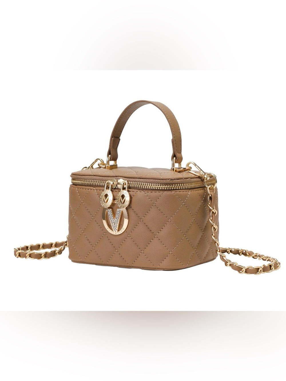 Designer-Inspired Quilted Tan Vanity Crossbody Bag